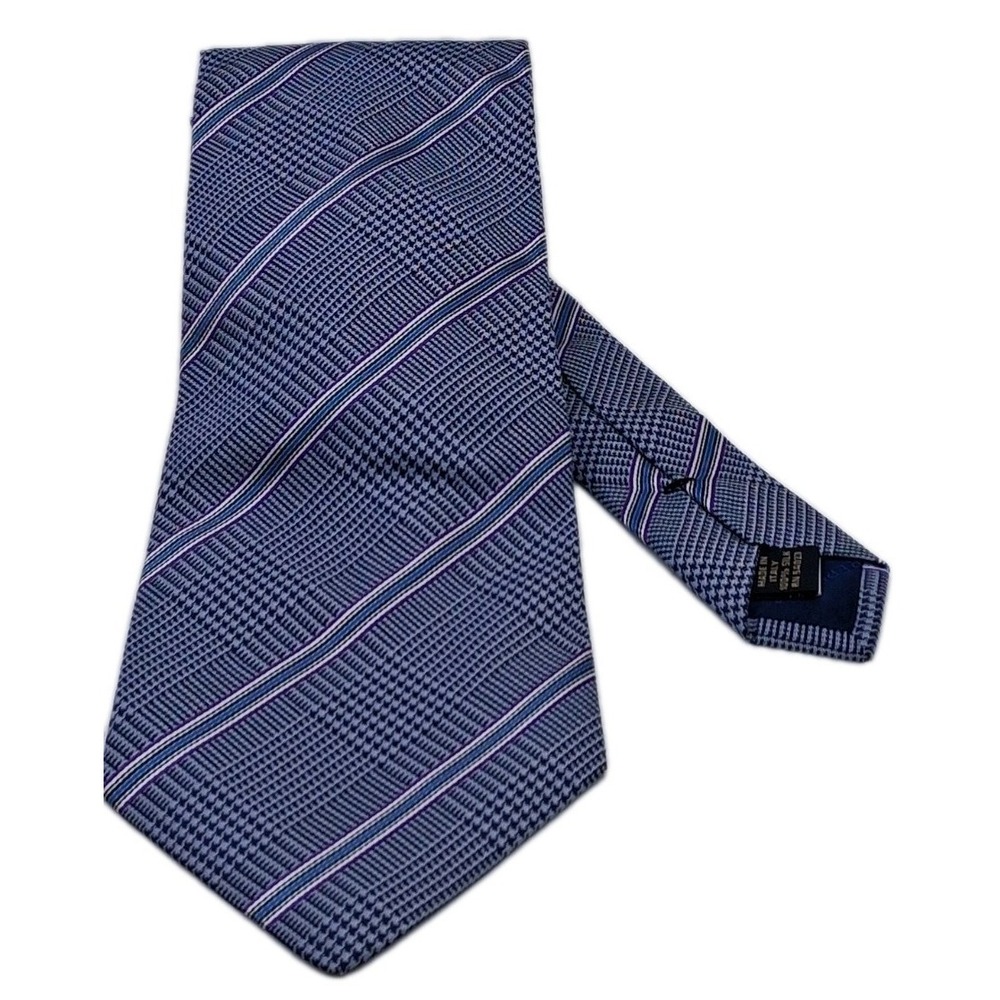 Banana Republic 100% Silk Made n Italy Blue Purple Jacquard Textured Houndstooth